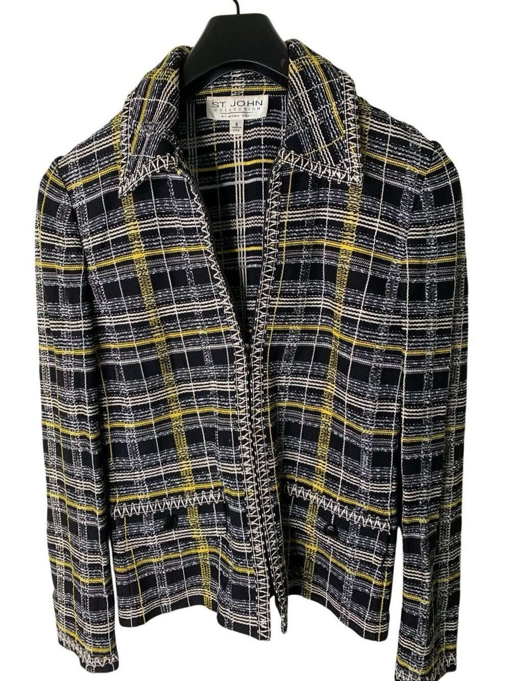 St. John Collection by Marie Gray black pattern plaid jacket women's size 6